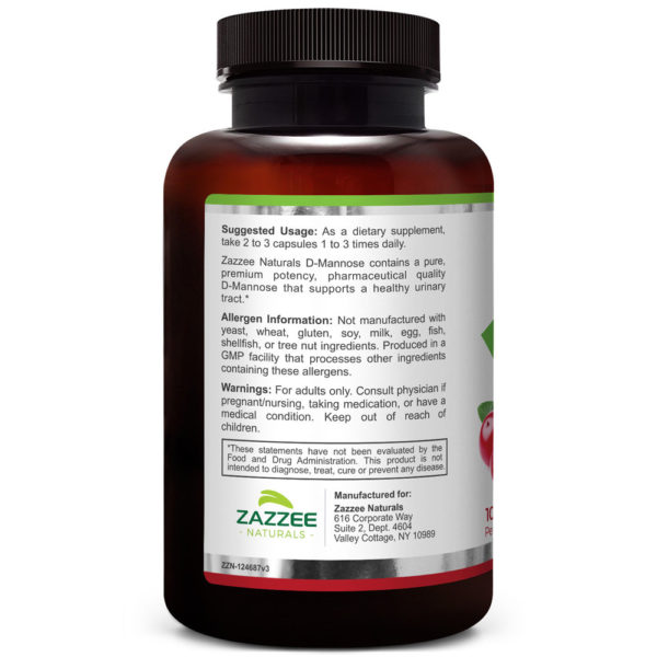 Zazzee Naturals Pure D-Mannose Capsules 180 Veg Caps