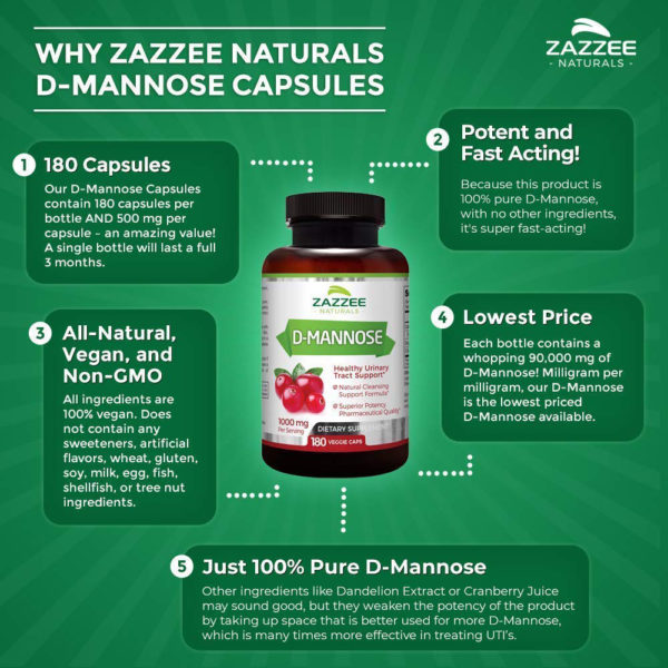 Zazzee Naturals Pure D-Mannose Capsules 180 Veg Caps