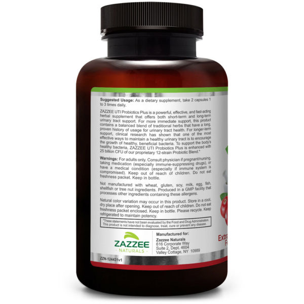 Zazzee Naturals UTI Probiotics Plus 120 Veg Capsules - Supplement Facts