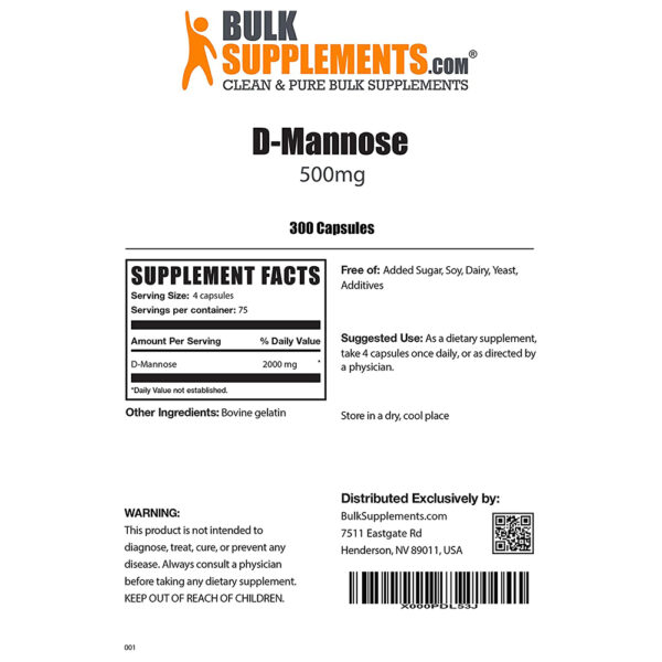 BulkSupplements D-Mannose Caps 100-300 Gelatin Caps