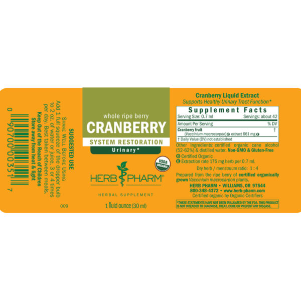 Herb Pharm Organic Cranberry Extract Liquid 1-4 oz.