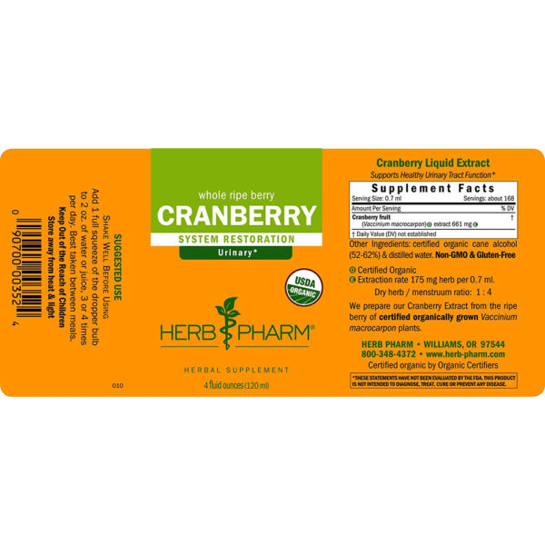 Herb Pharm Organic Cranberry Extract Liquid 1-4 oz.