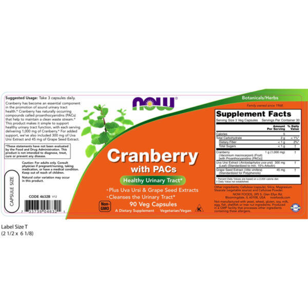 NOW Foods Cranberry Extract PACs Uva Ursi 90 Capsules