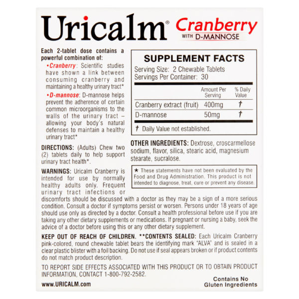 Uricalm Cranberry and D-Mannose 60 Chewable Tablets