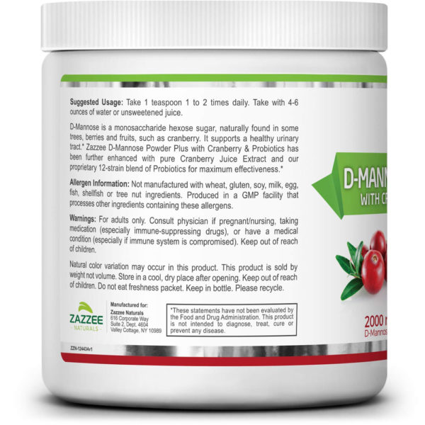 Zazzee Naturals D-Mannose Powder Cranberry Plus 6.5 oz